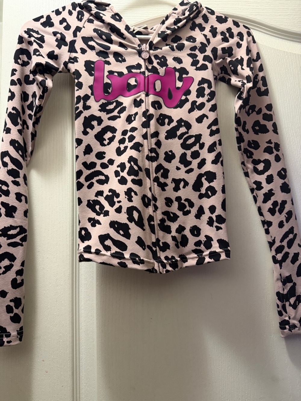 Leopard Print Zip Hoodie Jacket - Pink & Black